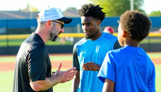 Coach communicating effectively with young players and parents during youth sports practice